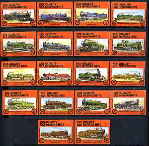Match Box Labels - complete set of 18 Railway Locos, superb unused condition (Quality Newsagents), stamps on railways