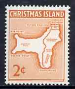 Christmas Island 1963 Map 2c from definitive set unmounted mint, SG 11, stamps on maps