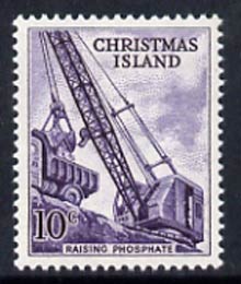 Christmas Island 1963 Phosphate Crane 10c from definitive set, SG 16 unmounted mint, stamps on , stamps on  stamps on business, stamps on  stamps on industry, stamps on  stamps on mining, stamps on  stamps on trucks, stamps on  stamps on minerals