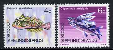 Cocos (Keeling) Islands 1969 Fish, the set of 2 values from 1969 Decimal Currency def set unmounted mint, SG 11 & 13, stamps on , stamps on  stamps on fish