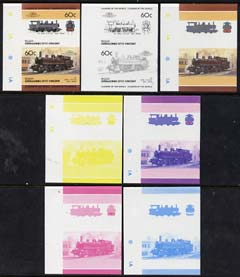 St Vincent - Bequia 1985 Locomotives #4 (Leaders of the World) 60c (0-4-4 Class 4500 Japan) set of 7 imperf se-tenant progressive proof pairs comprising the four individu..., stamps on railways