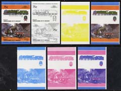 St Vincent - Bequia 1985 Locomotives #4 (Leaders of the World) 75c (4-6-0 Royal Scot) set of 7 imperf se-tenant progressive proof pairs comprising the four individual colours, plus 2, 3 and all 4-colour composites unmounted mint, stamps on , stamps on  stamps on railways