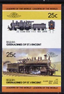 St Vincent - Bequia 1985 Locomotives #4 (Leaders of the World) 25c (4-4-0 Class 6400 Japan) imperf se-tenant proof pair in issued colours from limited printing unmounted mint*, stamps on , stamps on  stamps on railways