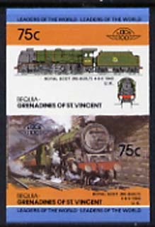 St Vincent - Bequia 1985 Locomotives #4 (Leaders of the World) 75c (4-6-0 Royal Scot) imperf se-tenant proof pair in issued colours from limited printing unmounted mint*, stamps on railways