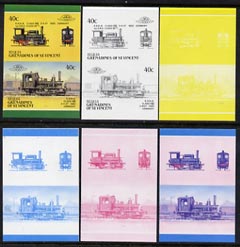 St Vincent - Bequia 1987 Locomotives #5 (Leaders of the World) 40c (0-4-0 Class DVI Germany) set of 6 imperf se-tenant progressive proof pairs comprising the four individ..., stamps on railways