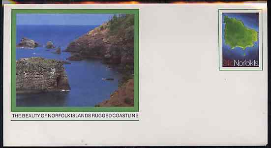 Norfolk Island 1982c 'Island Life' 24c pre-stamped p/stat envelope featuring Map and Coastline Scene, stamps on maps    tourism