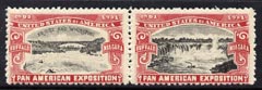 Cinderella - United States 1901 Pan American Exposition se-tenant pair showing Buffalo Bridge & Niagara Falls in red & black, stamps on bridges    waterfalls    civil engineering           cinderella