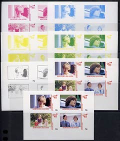 Bernera 1982 Princess Dis 21st Birthday imperf sheetlet containing 4 values, the set of 7 progressive colour proofs comprising the 4 individual colours and various colour..., stamps on diana     royalty