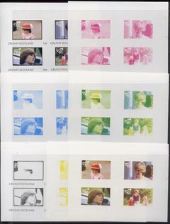 Grunay 1982 Princess Di's 21st Birthday imperf sheetlet containing set of 4 values, the set of 7 progressive colour proofs comprising the 4 individual colours and various colour combinations incl completed design unmounted mint, stamps on , stamps on  stamps on diana     royalty