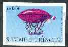 St Thomas & Prince Islands 1980 Airships 0.5Db (De Lme) imperf progressive proof printed in blue, magenta & black (yellow omitted) unmounted mint, stamps on aviation, stamps on airships