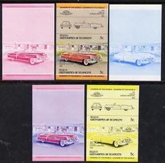 St Vincent - Bequia 1984 Cars #1 (Leaders of the World) 5c (1953 Cadillac) set of 5 imperf se-tenant progressive colour proof pairs comprising two individual colours, two 2-colour composites plus all 4-colour final design unmounted mint, stamps on , stamps on  stamps on cars       cadillac