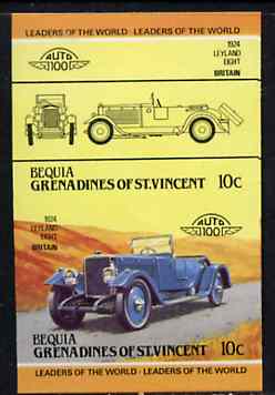 St Vincent - Bequia 1984 Cars #2 (Leaders of the World) 10c (1924 Leyland Eight) imperf se-tenant proof pair in issued colours from limited printing unmounted mint*, stamps on , stamps on  stamps on cars         leyland