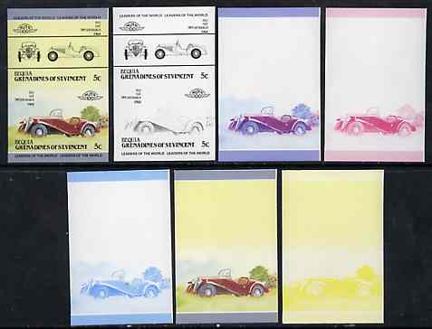 St Vincent - Bequia 1984 Cars #2 (Leaders of the World) 5c (1932 Fiat Balilla) set of 7 imperf se-tenant progressive colour proof pairs comprising the four individual colours plus 2, 3 and all 4-colour composites unmounted mint, stamps on , stamps on  stamps on cars         fiat