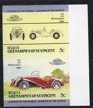 St Vincent - Bequia 1984 Cars #2 (Leaders of the World) 5c (1932 Fiat Balilla) imperf se-tenant proof pair in issued colours from limited printing unmounted mint*, stamps on , stamps on  stamps on cars         fiat