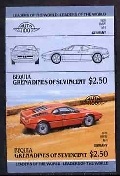 St Vincent - Bequia 1984 Cars #2 (Leaders of the World) $2.50 (1978 BMW M-1) imperf se-tenant proof pair in issued colours from limited printing unmounted mint*, stamps on , stamps on  stamps on cars         bmw