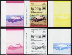 St Vincent - Bequia 1984 Cars #2 (Leaders of the World) $3 (1912 Hispano Suiza) set of 6 imperf se-tenant progressive colour proof pairs comprising the four individual colours plus 2 and all 4-colour composites unmounted mint, stamps on cars         hispano