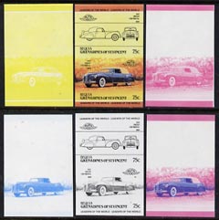 St Vincent - Bequia 1984 Cars #2 (Leaders of the World) 75c (1940 Lincoln Continental) set of 6 imperf se-tenant progressive colour proof pairs comprising the four individual colours plus 2 and all 4-colour composites unmounted mint, stamps on cars         lincoln
