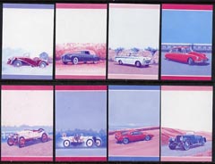 St Vincent - Bequia 1984 Cars #2 (Leaders of the World) set of 16 (8 se-tenant pairs) each in imperf progressive colour proofs in magenta & blue only unmounted mint , stamps on cars     lincoln    citroen    bmw     hispano   fiat    marmon    ford   lotus     leyland