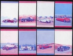 St Vincent - Bequia 1984 Cars #2 (Leaders of the World) set of 16 (8 se-tenant pairs) each in imperf progressive colour proofs in magenta & blue only unmounted mint , stamps on , stamps on  stamps on cars     lincoln    citroen    bmw     hispano   fiat    marmon    ford   lotus     leyland