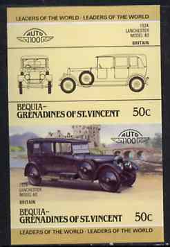 St Vincent - Bequia 1985 Cars #3 (Leaders of the World) 50c (1924 Lanchester) imperf se-tenant proof pair in issued colours from limited printing unmounted mint*, stamps on , stamps on  stamps on cars       lanchester