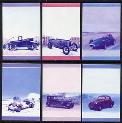 St Vincent - Bequia 1985 Cars #3 (Leaders of the World) set of 12 (6 se-tenant pairs) each in imperf progressive colour proofs in magenta & blue only unmounted mint , stamps on , stamps on  stamps on cars    racing cars    hudson    vanwall    fiat     benz blitzen    excalibur    lanchester