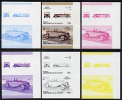 St Vincent - Bequia 1986 Cars #6 (Leaders of the World) 60c (1935 Brewster Ford) set of 6 imperf se-tenant progressive colour proof pairs comprising the four individual colours plus 2 and all 4-colour composites unmounted mint, stamps on , stamps on  stamps on cars       brewster ford