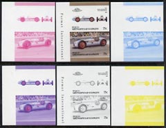 St Vincent - Bequia 1986 Cars #6 (Leaders of the World) 75c (1948 Moore-Offenhauser Special) set of 6 imperf se-tenant progressive colour proof pairs comprising the four individual colours plus 2 and all 4-colour composites unmounted mint, stamps on cars    racing cars      moore offenhauser