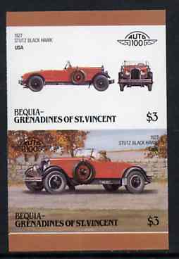 St Vincent - Bequia 1986 Cars #6 (Leaders of the World) $3 (1927 Stutz Black Hawk) imperf se-tenant proof pair in issued colours from limited printing unmounted mint*, stamps on , stamps on  stamps on cars       stutz