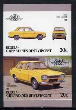 St Vincent - Bequia 1986 Cars #6 (Leaders of the World) 20c (1968 Ford Escort) imperf se-tenant proof pair in issued colours from limited printing unmounted mint*, stamps on , stamps on  stamps on cars      ford