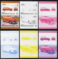 St Vincent - Bequia 1987 Cars #7 (Leaders of the World) 35c (1948 Ford Station Wagon) set of 6 imperf se-tenant progressive colour proof pairs comprising the four individ..., stamps on cars        ford