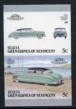 St Vincent - Bequia 1987 Cars #7 (Leaders of the World) 5c (1952 Hudson Hornet) imperf se-tenant proof pair in issued colours from limited printing unmounted mint*, stamps on , stamps on  stamps on cars        hudson