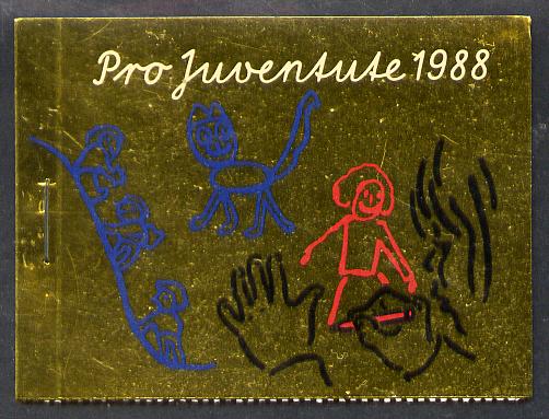 Switzerland 1988 Pro Juventute Booklet - Child Development School Age - containing 3 panes of 4  50c + 20c Playing triangles, complete and very fine SG JSB38, stamps on children, stamps on music