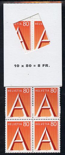 Switzerland 1994 A Mail 8f booklet complete and very fine, SG PS63, stamps on 
