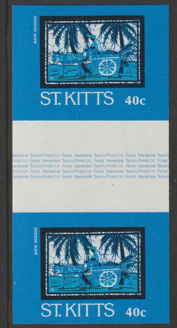 St Kitts 1985 Batik Designs 2nd series 40c (Donkey Cart) imperf inter-paneau gutter pair unmounted mint as SG 170, stamps on textiles, stamps on animals, stamps on transport