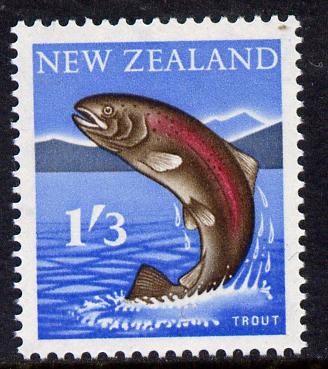 New Zealand 1960-66 Rainbow Trout 1s3d (from def set) unmounted mint, SG 792, stamps on , stamps on  stamps on fish, stamps on  stamps on trout