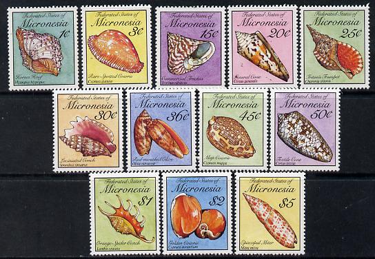Micronesia 1989 Sea Shells definitive set complete 12 values unmounted mint, SG 136-47, stamps on shells, stamps on marine life