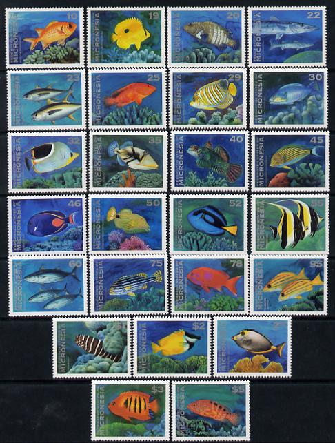 Micronesia 1993 Fish definitive set complete 25 values unmounted mint, SG 275-99, stamps on , stamps on  stamps on shells, stamps on  stamps on marine life