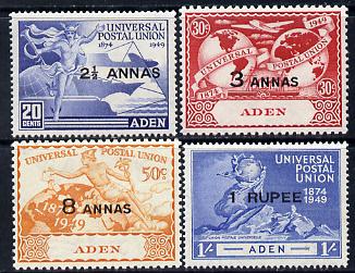 Aden 1949 KG6 75th Anniversary of Universal Postal Union set of 4 unmounted mint, SG32-35, stamps on , stamps on  stamps on , stamps on  stamps on  upu , stamps on  stamps on  kg6 , stamps on  stamps on 