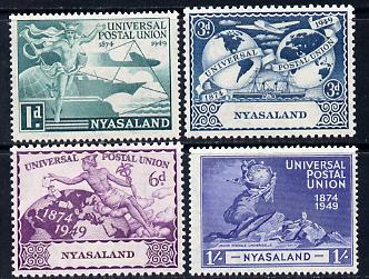 Nyasaland 1949 KG6 75th Anniversary of Universal Postal Union set of 4 unmounted mint, SG 163-6, stamps on , stamps on  upu , stamps on  kg6 , stamps on 