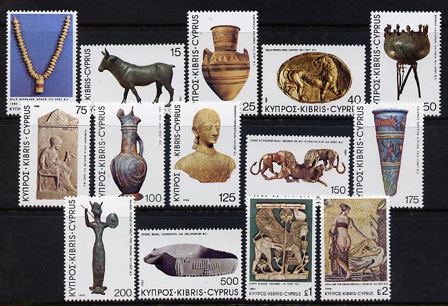 Cyprus 1980 Archaeological Treasures definitive set complete 14 values unmounted mint, SG 545-58