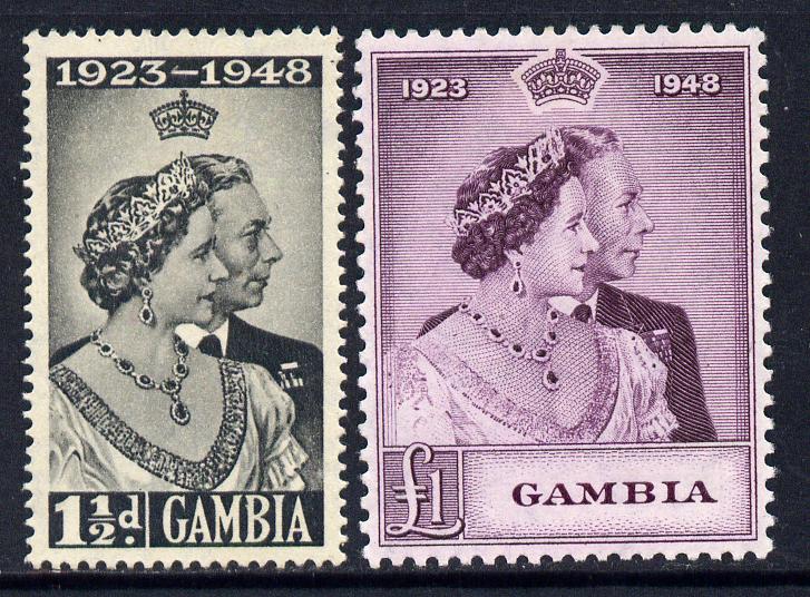 Gambia 1948 KG6 Royal Silver Wedding perf set of 2 mounted mint, SG 166-7, stamps on , stamps on  stamps on , stamps on  stamps on  kg6 , stamps on  stamps on silver wedding, stamps on  stamps on royalty