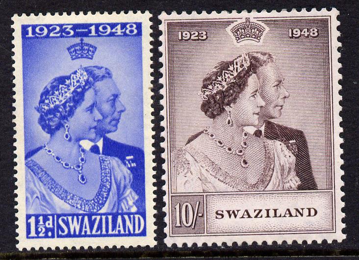 Swaziland 1948 KG6 Royal Silver Wedding perf set of 2 mounted mint, SG 46-7, stamps on , stamps on  stamps on , stamps on  stamps on  kg6 , stamps on  stamps on silver wedding, stamps on  stamps on royalty