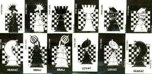 Match Box Labels - complete set of 12 Chessmen, superb unused condition (Yugoslavian Dolac series), stamps on , stamps on  stamps on chess