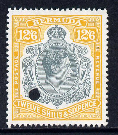 Bermuda 1938-53 KG6 12s6d P13 fiscally used with punch hole - without gum or any postal markings, stamps on , stamps on  kg6 , stamps on ships