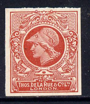 Cinderella - Great Britain 1911 De La Rue undenominated imperf Minerva Head dummy stamp in orange-red with solid background unmounted mint, stamps on , stamps on  stamps on cinderellas, stamps on  stamps on 