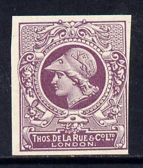 Cinderella - Great Britain 1911 De La Rue undenominated imperf Minerva Head dummy stamp in purple with solid background unmounted mint, stamps on cinderellas, stamps on 