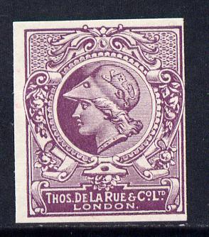 Cinderella - Great Britain 1911 De La Rue undenominated imperf Minerva Head dummy stamp in purple with part shaded background unmounted mint, stamps on cinderellas, stamps on 