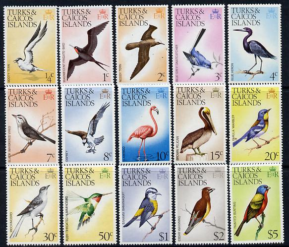 Turks & Caicos Islands 1976 Birds definitive set ex 5c - 15 values unmounted mint SG 361-464, stamps on birds