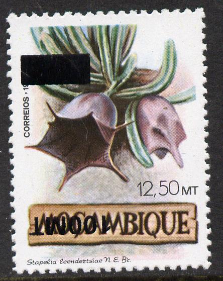 Mozambique 1994 Surcharged 100m on 12m50 Flowers with surch inverted unmounted mint SG 1373var, stamps on flowers