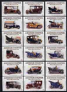 Match Box Labels - complete set of 18 Vintage Cars, superb unused condition (Cornish Match Co for Arthur Cooper), stamps on , stamps on  stamps on cars    lanchester     mercedes    talbot     buses    de dion     delaunay    mors      wite    minerva     renault     crossley     adams     de dietrich      fiat    panhard    humber     daimler     electromobile